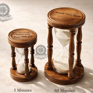 名入れ木製砂時計 – 刻印入り砂時計ギフト、5分＆60分タイマー、カスタム記念日ギフト、お父さんへのユニークな誕生日プレゼント