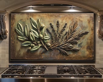 Paraschizzi Olive Branch – Pannello paraschizzi per cucina in vetro temperato, paraschizzi per fornelli, arte murale mediterranea