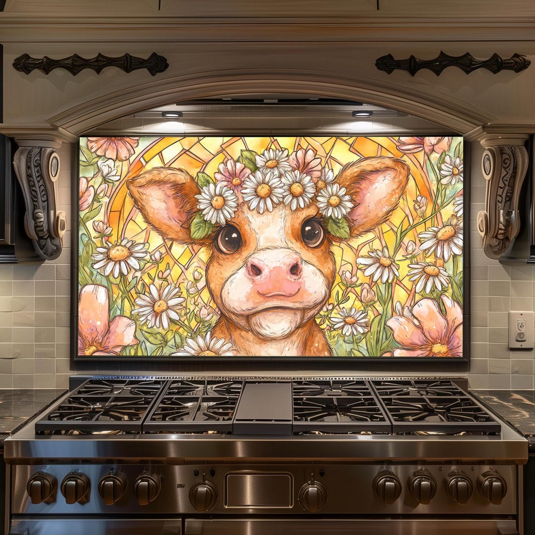 Farmyard Splashback Cute Cow Backsplash – Tempered Glass Kitchen Backsplash Panel, Stove ...