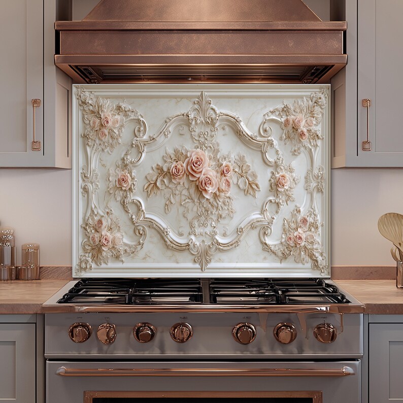 Baroque Rose Kitchen Backsplash – Rococo Style Glass Panel - Etsy