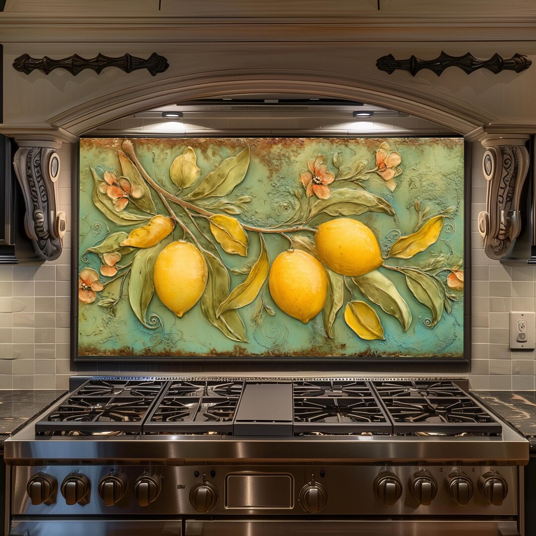 Lemon Splashbacks Lemon Branch Backsplash – Tempered Glass Kitchen Backsplash Panel ...