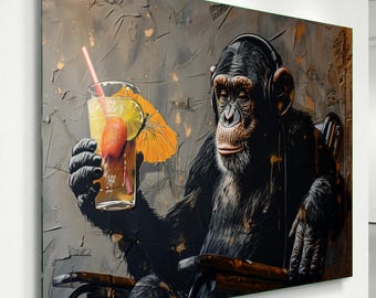 Coole glazen muurkunst aap, stedelijke pop-art, wanddecoratie van gehard glas, moderne surrealistische kunst