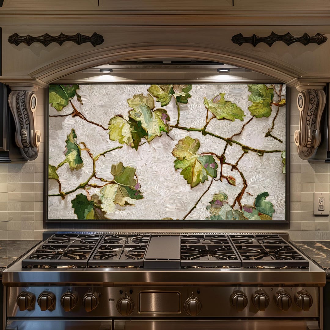 Leaf Pattern Splashback Grape Leaf Backsplash – Tempered Glass Kitchen Backsplash Panel, Stove ...
