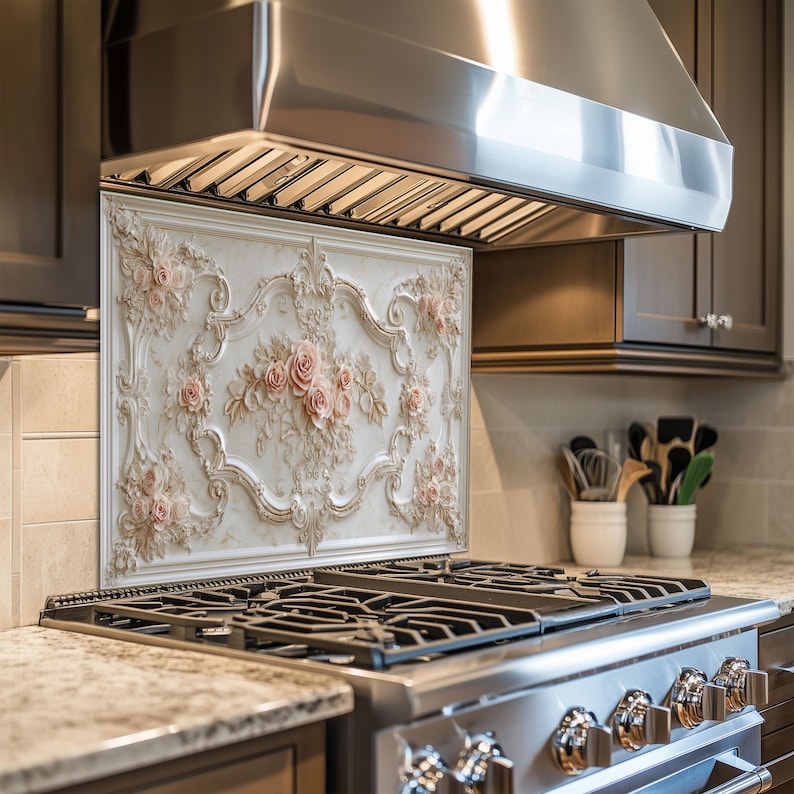 Baroque Rose Kitchen Backsplash – Rococo Style Glass Panel - Etsy