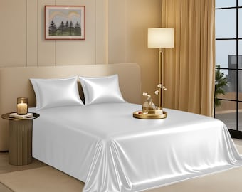 100% Organic Bamboo Sheet Set, Vegan Silk Soft Complete Bedding Set Deep Pocket Fitted, Flat, Pillowcases Set