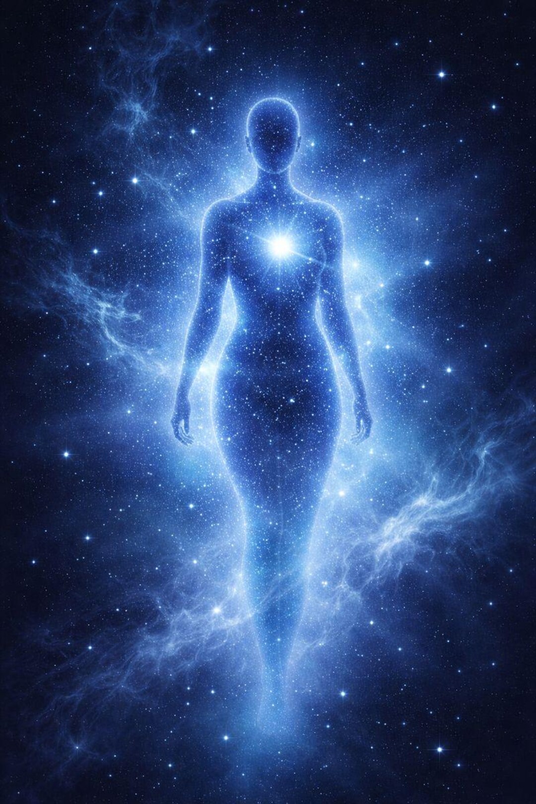 Blue Cosmic Human Silhouette Poster – Spiritual Energy Art – Celestial ...