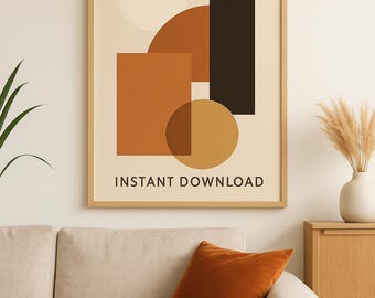 Modern Geometric Poster – Minimalist Terracotta Style | Beige Brown Abstract Poster | Downloadable Digital Art