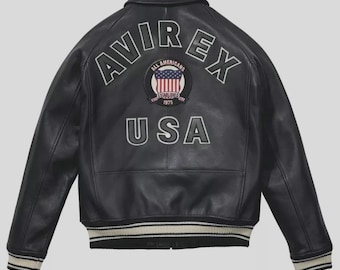 Men's Avirex Black Bomber Jacket, American Flight Style