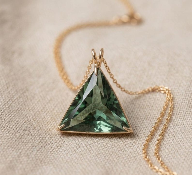 Green Triangle Pendant Necklace, Gold Plated Minimalist Gemstone ...