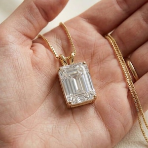 Emerald Cut Clear Crystal Pendant Necklace, Plated Chain, Minimalist Geometric Jewelry