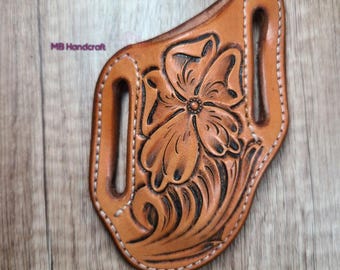 Fodero per coltello in pelle lavorato a mano, stile western, con motivo floreale (6", 7", 8")