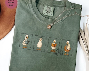 Comfort Colors® Reading Tshirt Silly Goose Teacher Shirt Bookish Gifts for Librarian Shirt Book Lover Gift Stamp Shirts Fall Trendy Tshirt