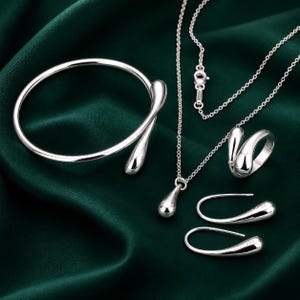 925 Sterling Silver Teardrop Earrings, Necklace,Bracelet, Ring, Minimalist Dangle Jewelry, Elegant Modern Design
