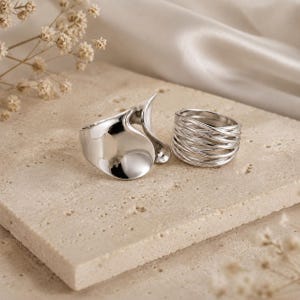 Minimalist Chunky Statement Ring, 925 Sterling Silver Adjustable Cocktail Ring, Irregular sculptural  for Women