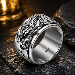Sterling Silver Spinner Ring, Double Layer Rotating Band, Wall Pattern, Unisex Statement Ring