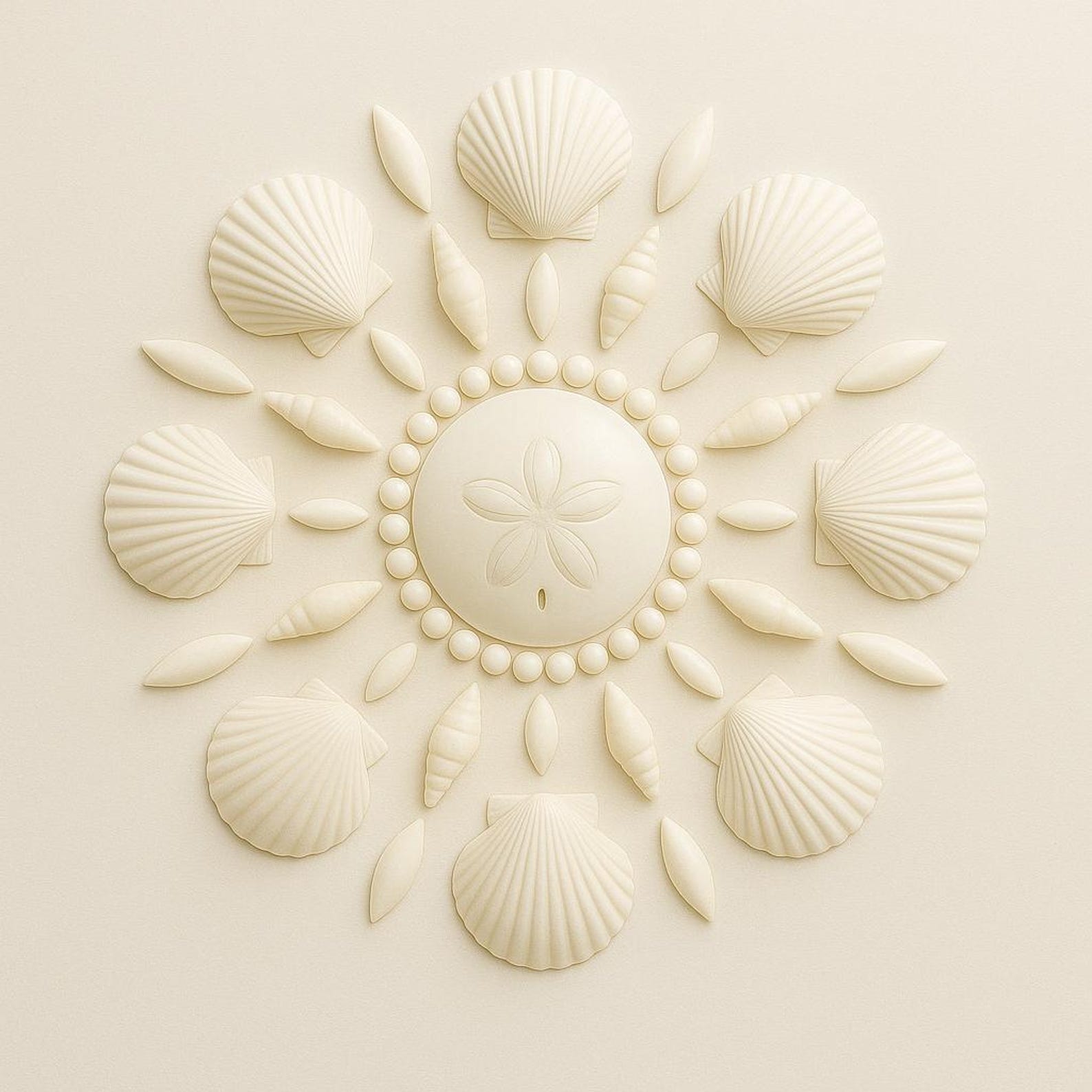 Pearl Silence – Ivory Shell Mandala Wall Art, Minimal Coastal Digital ...