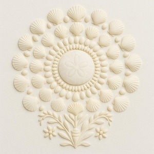 Alabaster Reef — White Shell Mandala Print Downloadable Wall Art, Ivory Coastal Decor, Floral Shell Poster, Sand Dollar Digital Print
