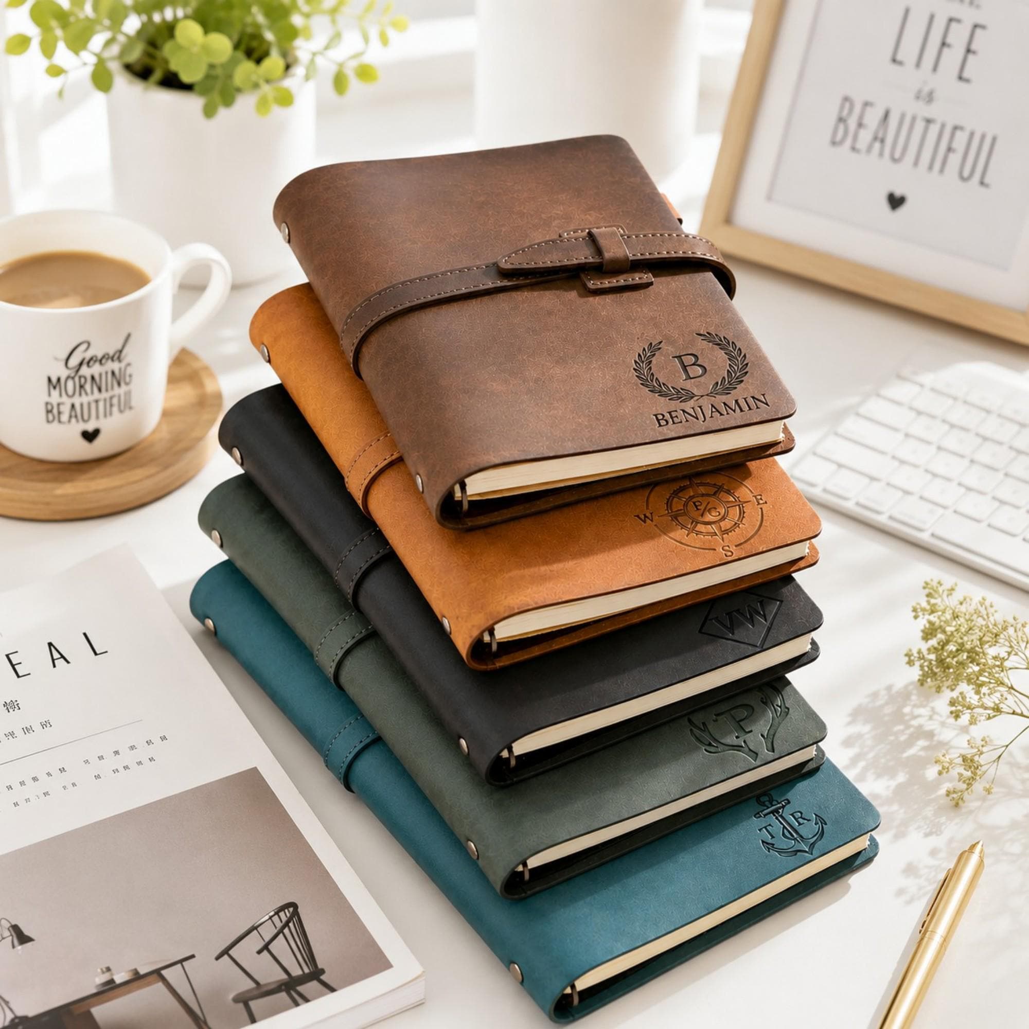 Personalized Leather Journal for Men, Custom Engraved Notebook, Gift for Dad Husband Boyfriend Groomsmen Boss