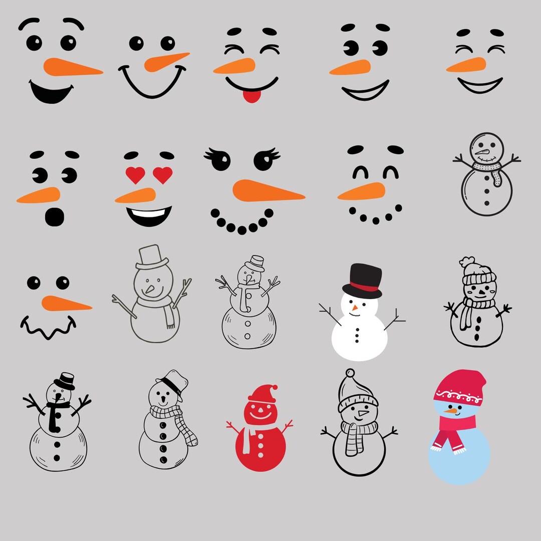 Snowman Faces Svg Bundle, Winter Snowman Clipart Printable, Christmas ...
