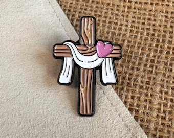 Cross With Heart Enamel Pin Badge • Faith-Based Christian Pin