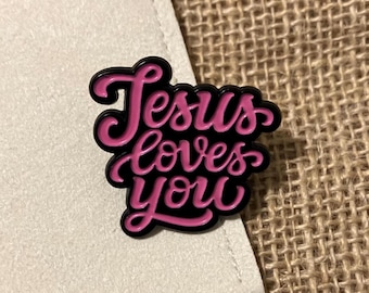 Insignia de esmalte "Jesús te ama" • Pin basado en la fe • Regalo cristiano • Accesorio