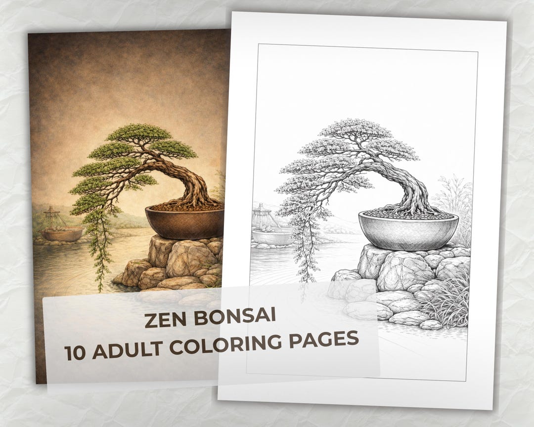 Bonsai Zen Coloring Pages for Adults – Zen Garden Line Art | Printable ...