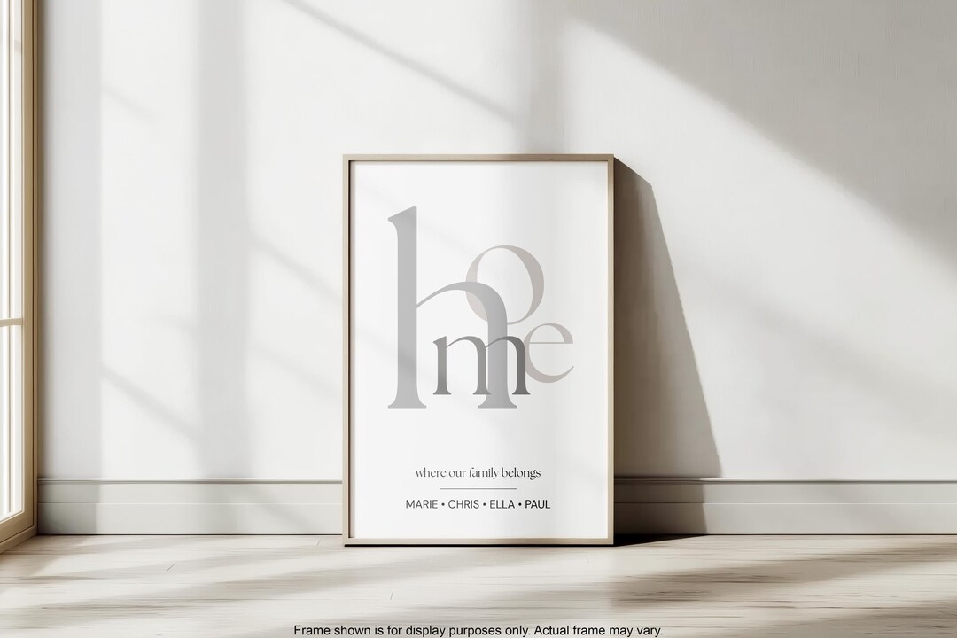 Home Letters Family Names Overlapping Wall Art, Typography Quote Custom ...