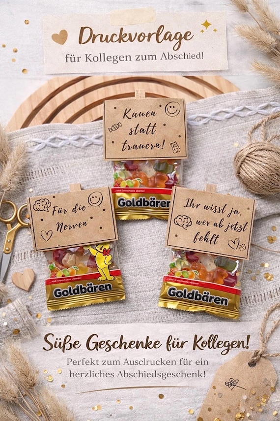 Abschied Kollegen Geschenk Druckvorlage | Gummibärchen Vorlage lustig | Büro Abschied Geschenk DIY