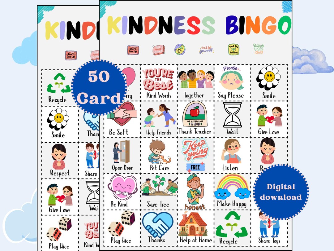 Kindness Bingo for Kids | 50 Printable Cards | Classroom Reward Game - Etsy