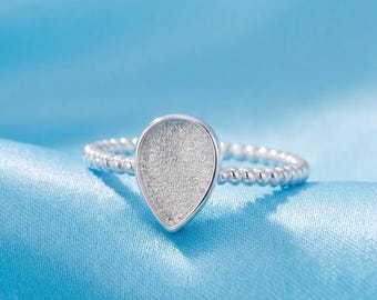 8x10MM Keepsake Mother Milk Resin Pear Shape Ring Setting,Solid Back Kite Bezel Ring,Solid 925 Sterling Silver Rose Gold Plated Ring