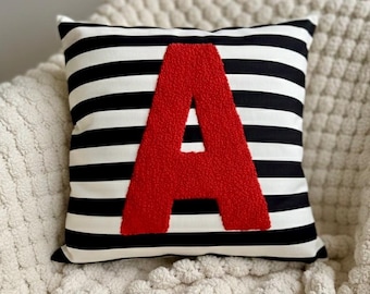 Personalized Initial Pillow Custom Letter Punch Needle Cushion Cover Gift for Kids Room & Home