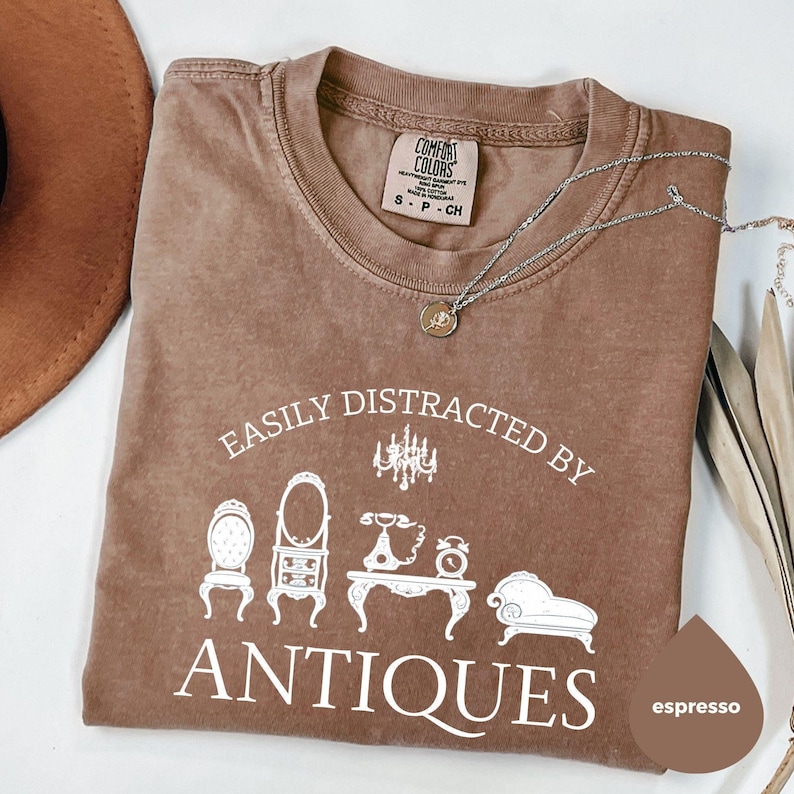 Easily Distracted By Antiques Shirt Comfort Colors®, Funny Antique Lover Tee, Vintage Collector Gift, Retro Style T-Shirt