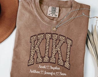 Comfort Colors® Personalized Kiki Shirt with Grandkids Names, Leopard Kiki Shirt, Kiki Gift, Mothers Day Gifts, Custom Kids Names Kiki Shirt