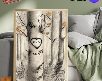 Personalized Love Tree Card - Anniversary, Wedding Gift (Digital Download Canva Template 5x7")