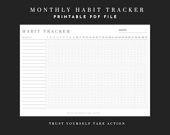Monthly Habit Tracker, Printable Landscape, Habit Tracker Template, Routine Tracker, 30 Day Habit Challenge, A4/Letter, Instant Download