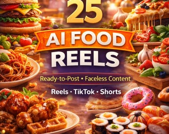 Paquete de 25 videos de comida con IA / Paquete de contenido de Reels virales / Clips de comida estética / TikTok Instagram Reels YouTube Shorts Contenido, descarga digital