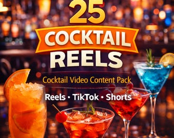25 Reels de cócteles virales / Contenido de bebidas sin rostro listo para publicar en Reels de Instagram, TikTok y cortos / Descarga digital