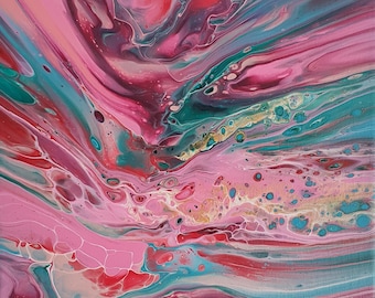 Akrylmålning, färgglatt rörelsemönster, 30x60x4cm, unikt, handmålat verk
