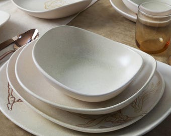 Minimalist Floral Porcelain Dinnerware Set, Magnolia Tableware, Custom Modern Gift