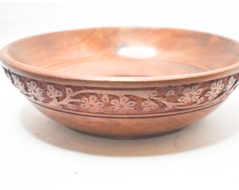 Handcrafted Sheesham Wood Floral Carved bowl | 6,8,10 Inch Set of 3