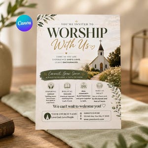 Church Invitation Template, Editable Church Flyer, Worship Service Invite, Sunday Service Poster, Church Event Canva Invite, Ministry Flyer image 5