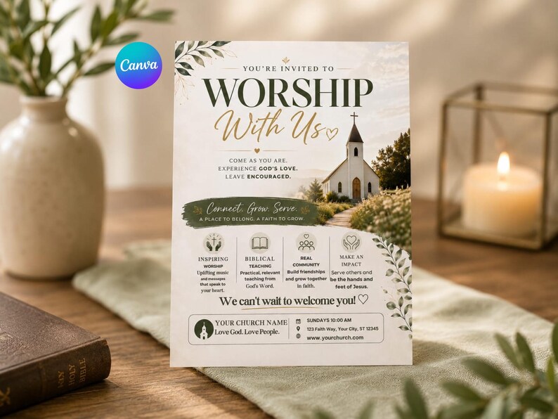 Church Invitation Template, Editable Church Flyer, Worship Service Invite, Sunday Service Poster, Church Event Canva Invite, Ministry Flyer image 5