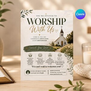 Church Invitation Template, Editable Church Flyer, Worship Service Invite, Sunday Service Poster, Church Event Canva Invite, Ministry Flyer image 4