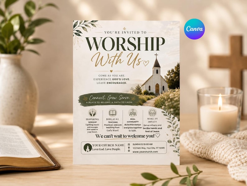Church Invitation Template, Editable Church Flyer, Worship Service Invite, Sunday Service Poster, Church Event Canva Invite, Ministry Flyer image 4