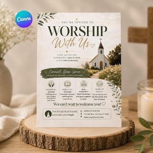 Church Invitation Template, Editable Church Flyer, Worship Service Invite, Sunday Service Poster, Church Event Canva Invite, Ministry Flyer image 2