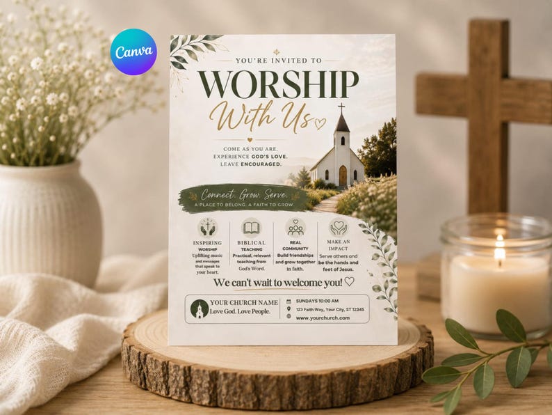 Church Invitation Template, Editable Church Flyer, Worship Service Invite, Sunday Service Poster, Church Event Canva Invite, Ministry Flyer image 2