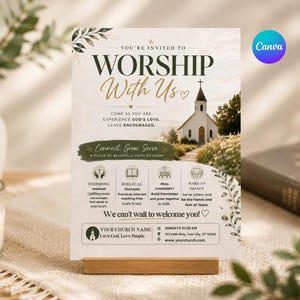 Church Invitation Template, Editable Church Flyer, Worship Service Invite, Sunday Service Poster, Church Event Canva Invite, Ministry Flyer image 1