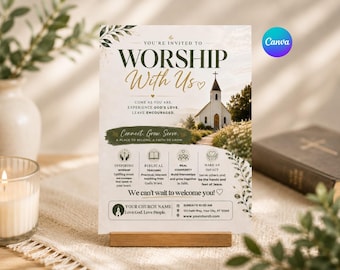 Einladungsvorlage für die Kirche, bearbeitbarer Kirchenflyer, Einladung zum Gottesdienst, Plakat für den Sonntagsgottesdienst, Canva-Einladung für Kirchenveranstaltungen, Flyer für Gemeindeveranstaltungen