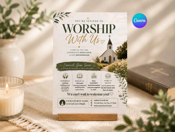 Church Invitation Template, Editable Church Flyer, Worship Service Invite, Sunday Service Poster, Church Event Canva Invite, Ministry Flyer