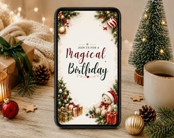 Animierte Einladung zur Babyparty zu Weihnachten, bearbeitbare Canva-Videoeinladung, digitale Einladung zur Babyparty in der Weihnachtszeit, mobile digitale Einladung.